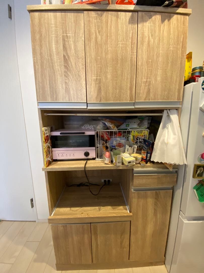 【YSK429】 LOWYA 美品　木目調 食器棚 上部キャビネット付き