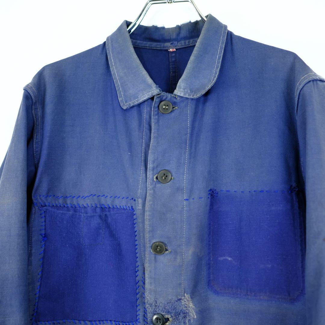 1950s フランス　ビンテージ　ワーク　インディゴコットンジャケット　襤褸