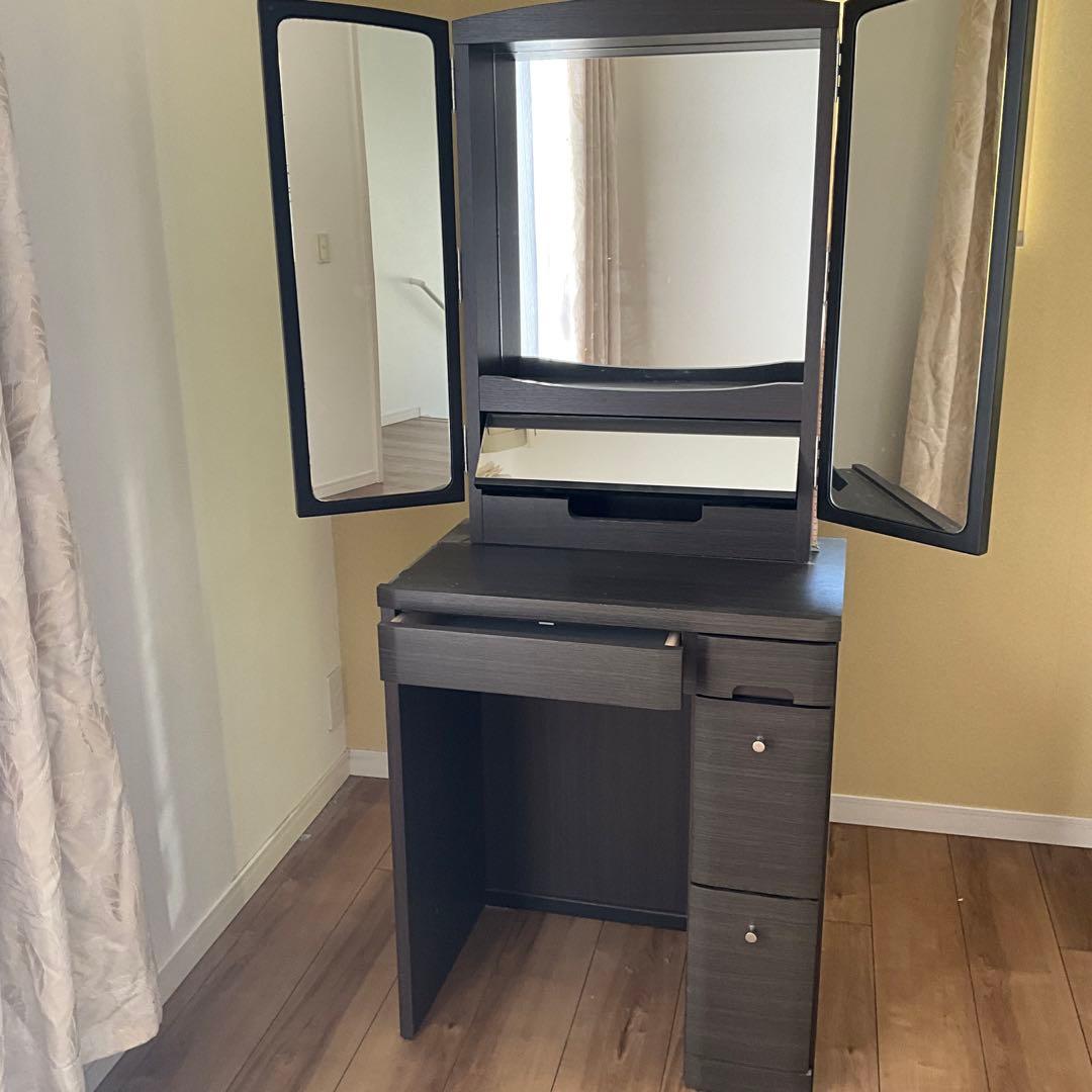 ダークグレー 折りたたみ式ミラー付きドレッサー
