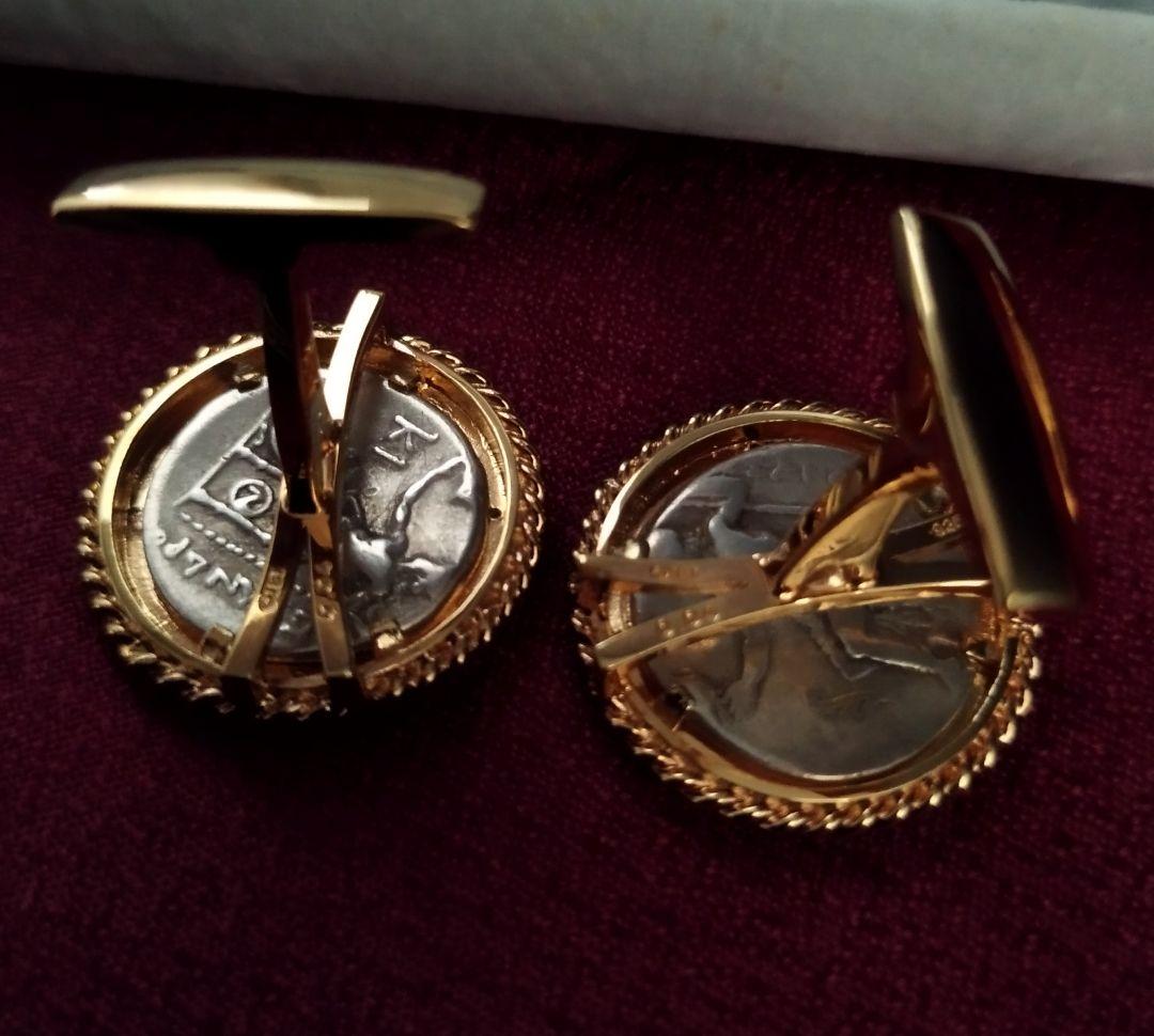 【限定1セット】アレキサンダー大王 古代ドラグマ銀貨カフリンクスタイバーセット