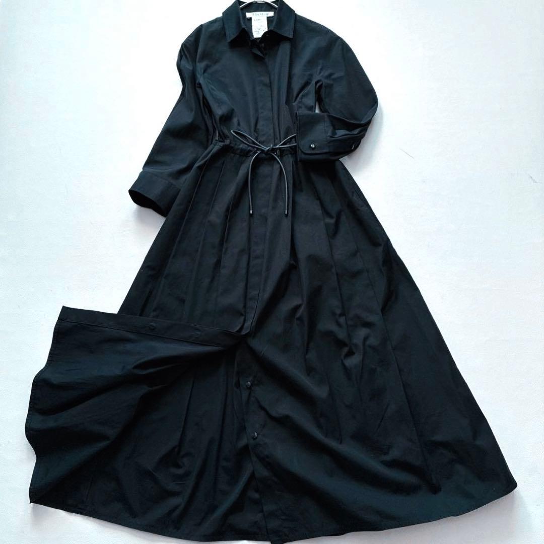【美品】MaxMara　白タグ 現行 ウエストリボン シャツワンピース 濃紺