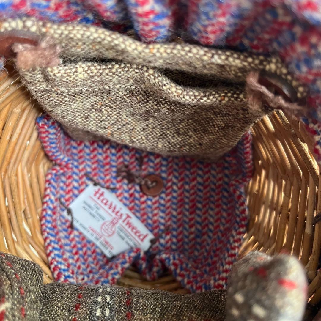 エバゴス かごバッグ 紅籘 ムートンレザー被せ ハリスツイード