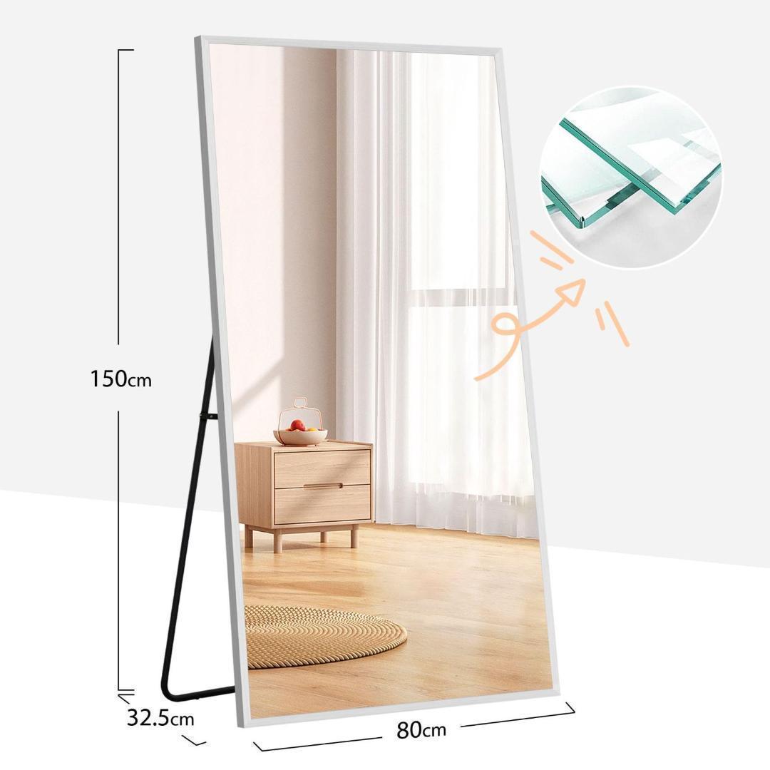全身鏡 姿見鏡 スタンドミラー 立てかけ 飛散防止 150*80CM ホワイト