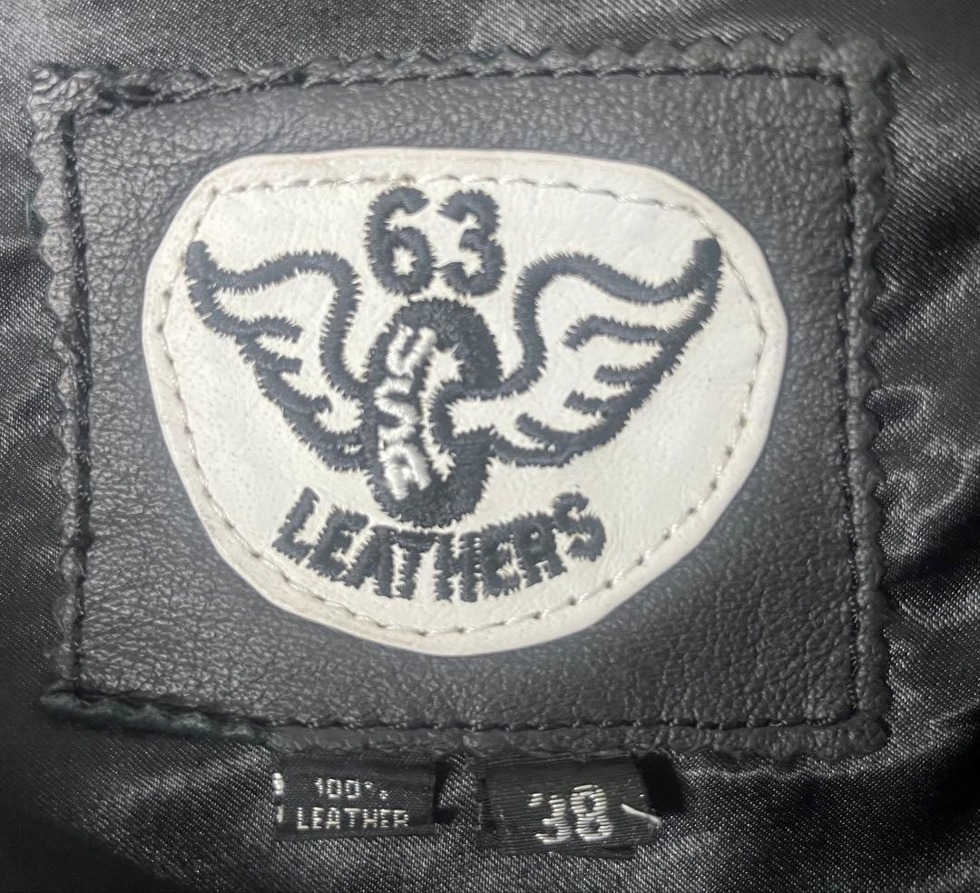 63 Leathers ブラックレザーパンツ 38 ブーツカット