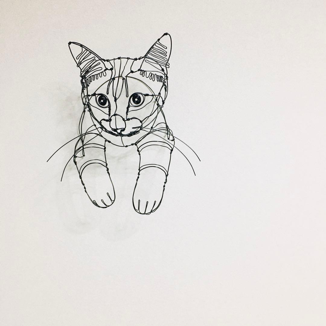 ワイヤーアート　ワイヤークラフト 花とねこ