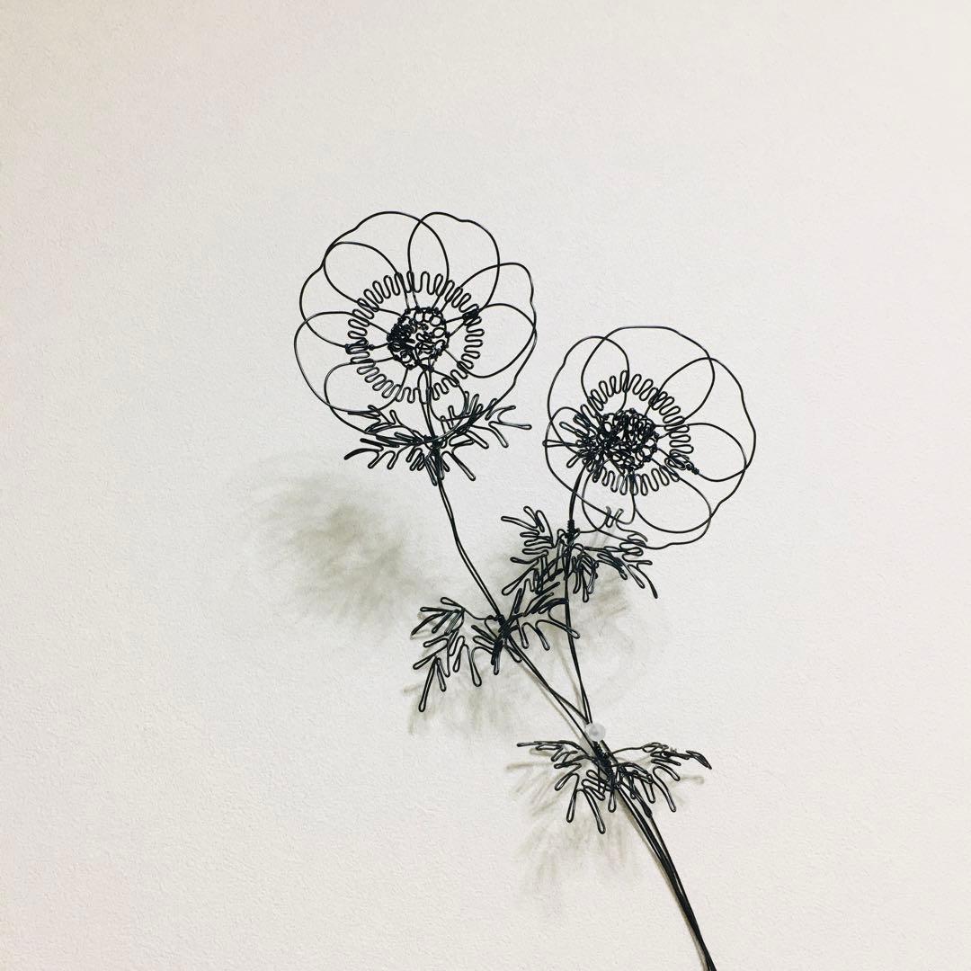 ワイヤーアート　ワイヤークラフト 花とねこ