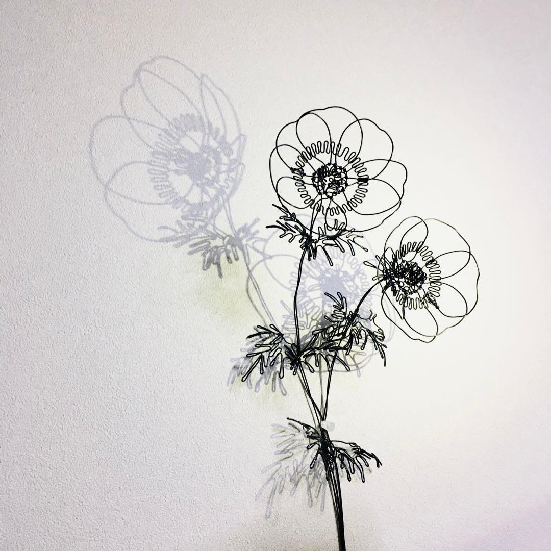 ワイヤーアート　ワイヤークラフト 花とねこ