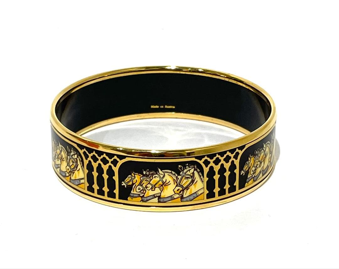 △HERMES エマイユ GM バングル 七宝焼き ゴールドカラー 馬柄