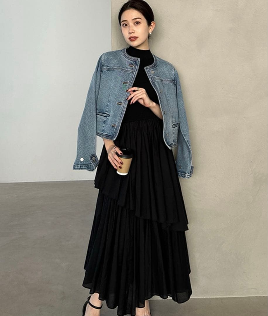 anuansノーカラーデニムジャケット