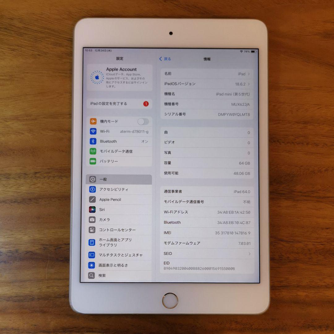 『準美品・最大容量88%』iPad mini 第5世代 64G『SIMフリー』