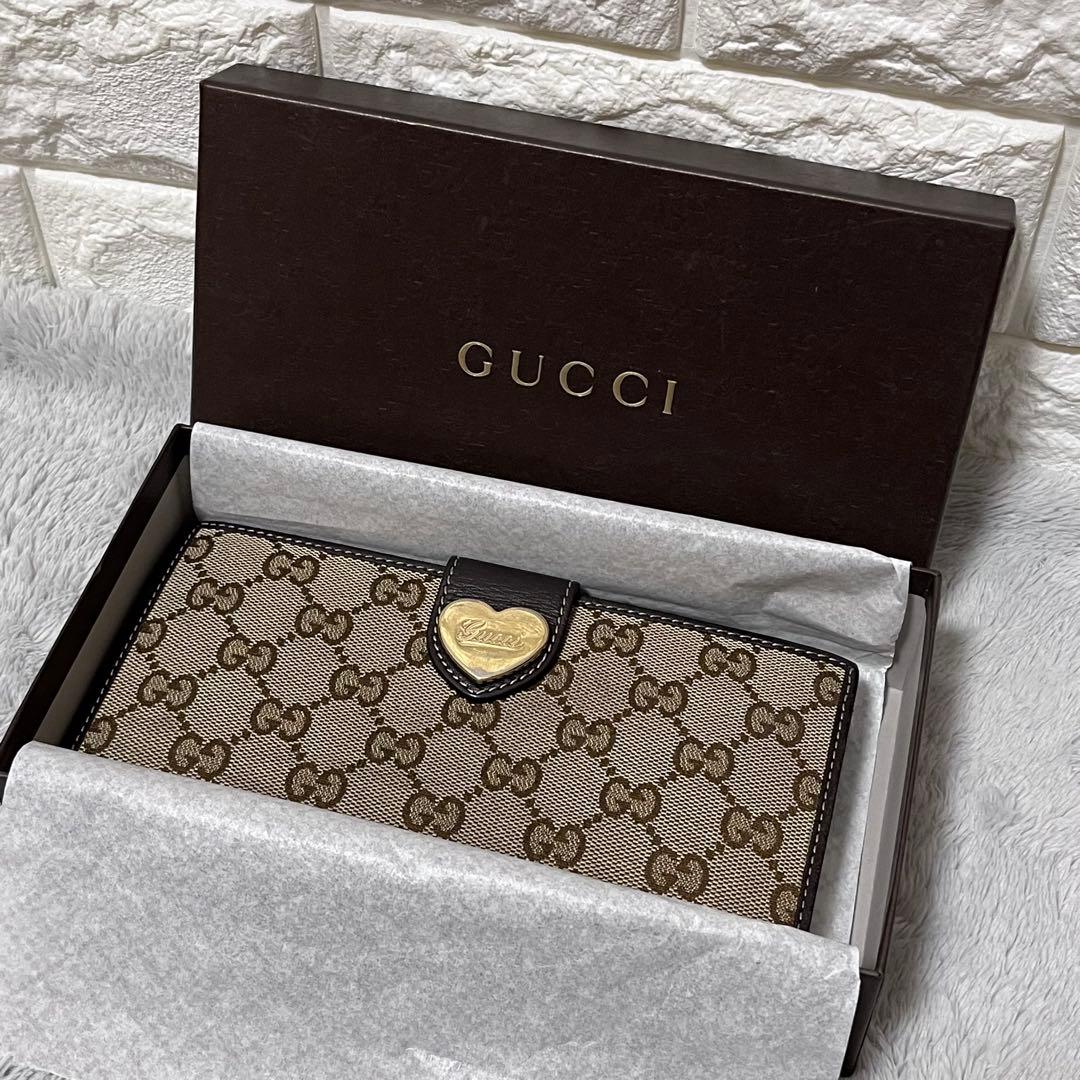 人気✨GUCCI グッチ 長財布 GG柄 キャンバス ラブリーハート ゴールド