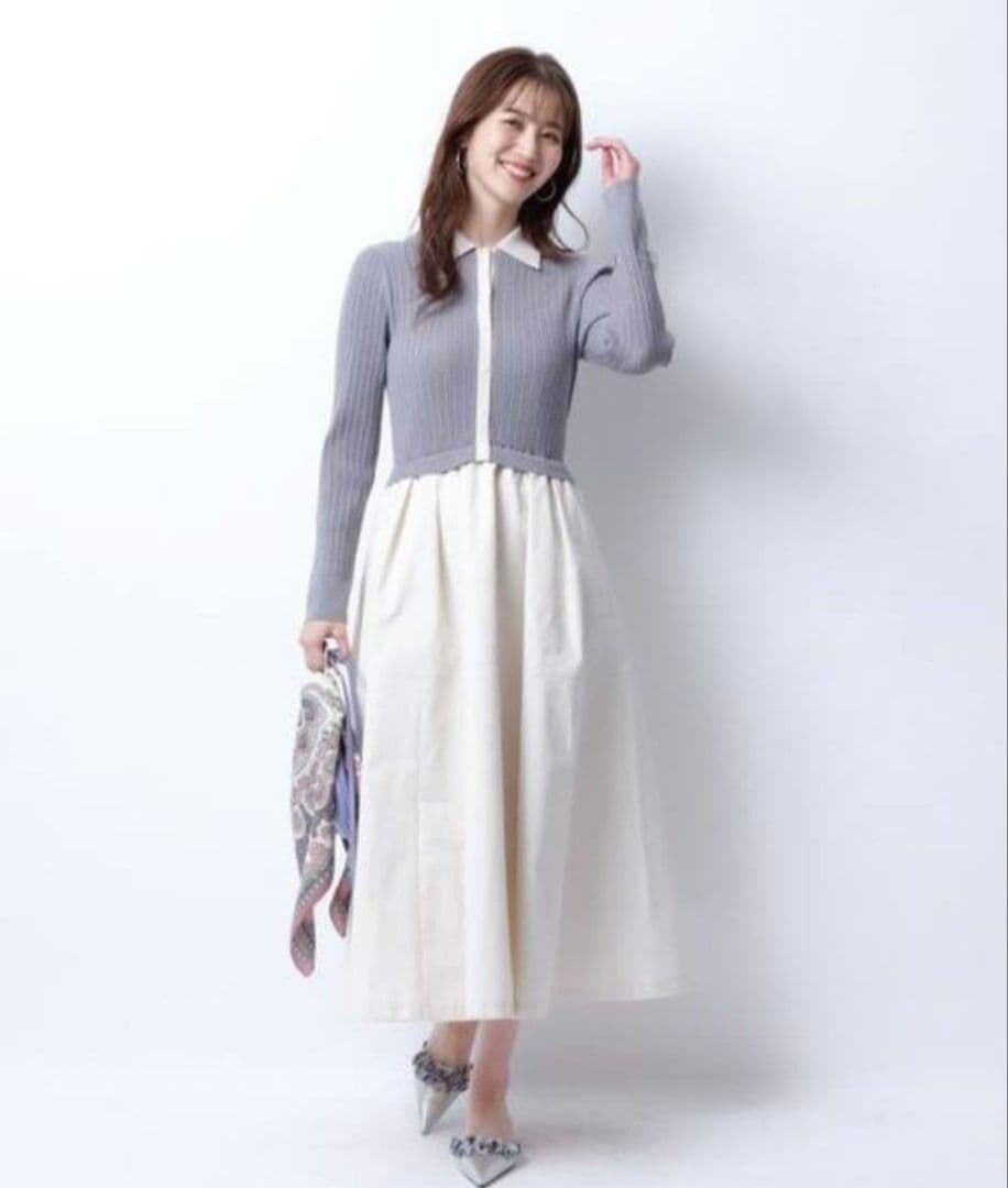 JUSGLITTY 襟ニットドッキングワンピース