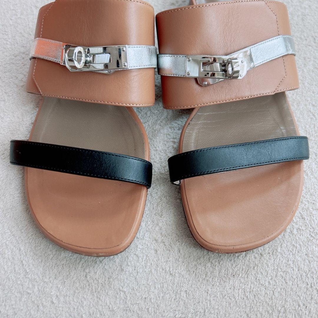エルメス HERMES ケリーバッグルサンダル アヴェニュー ブラウン 23.5