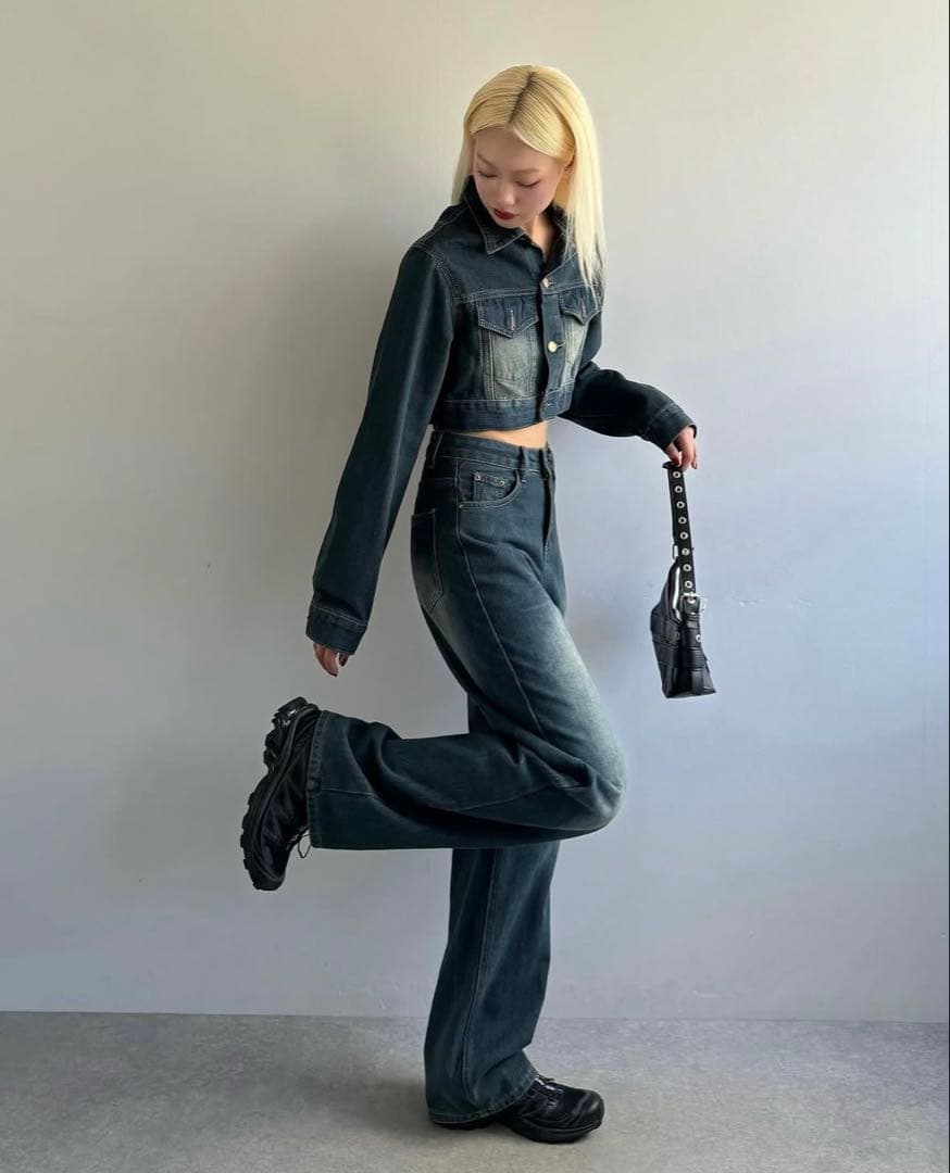 ⭐️完売品⭐️TRIFLE クロップドジャケットデニムセットアップ ブルー F