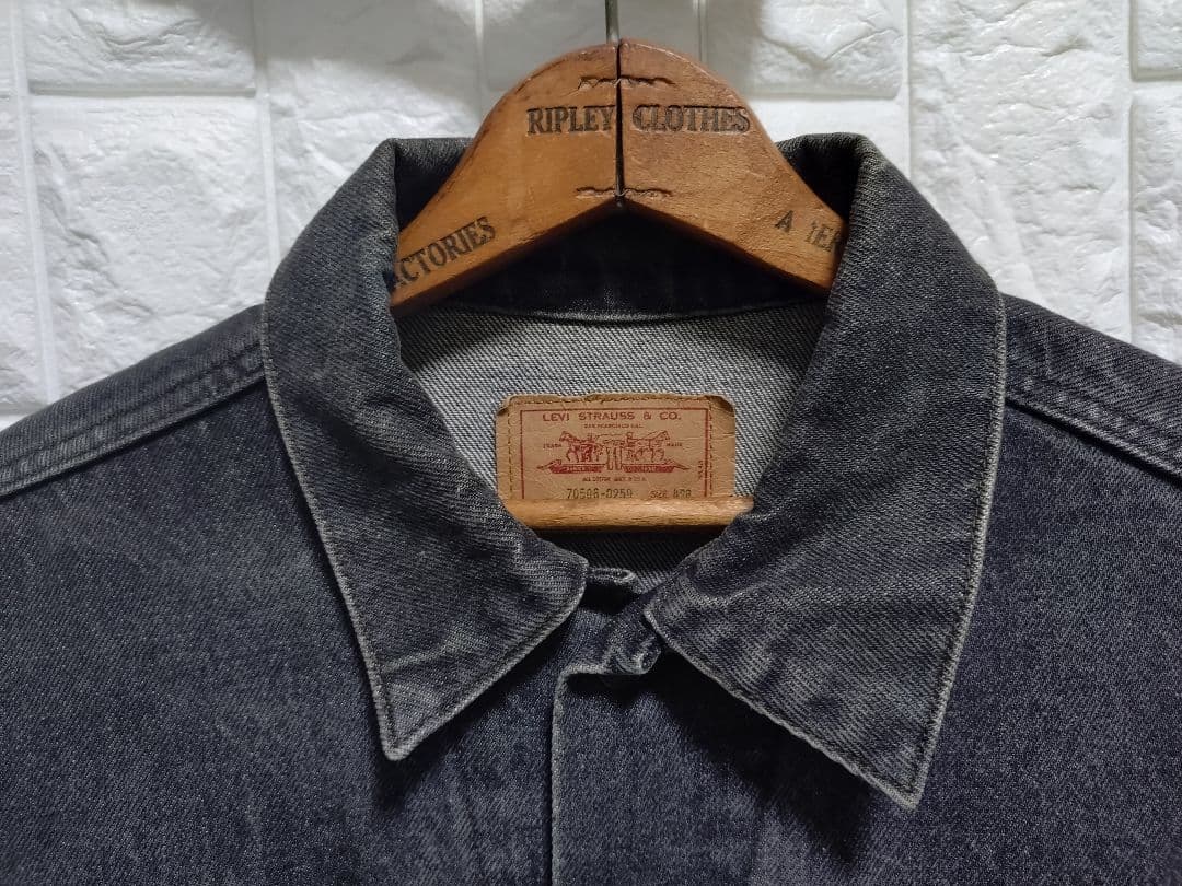 80s★USA製リーバイス★70506先染めブラックデニムジャケット黒42R極上