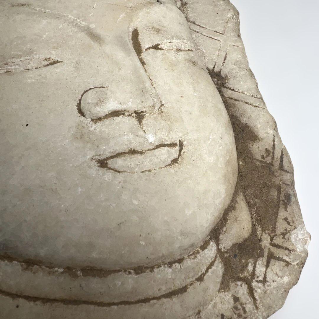 中国清時代　大理石　硯　盲仏　幅25㎝ 東K8-0202① タサコサ