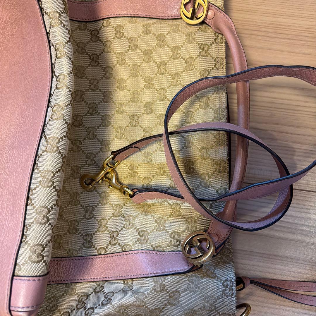 GUCCI ロゴパターン ハンドバッグ ベージュ/ピンク