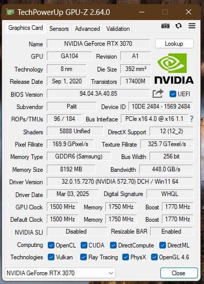 グラフィックボード・グラボ・ビデオカード Palit GeForce RTX 3070 GamingPro OC