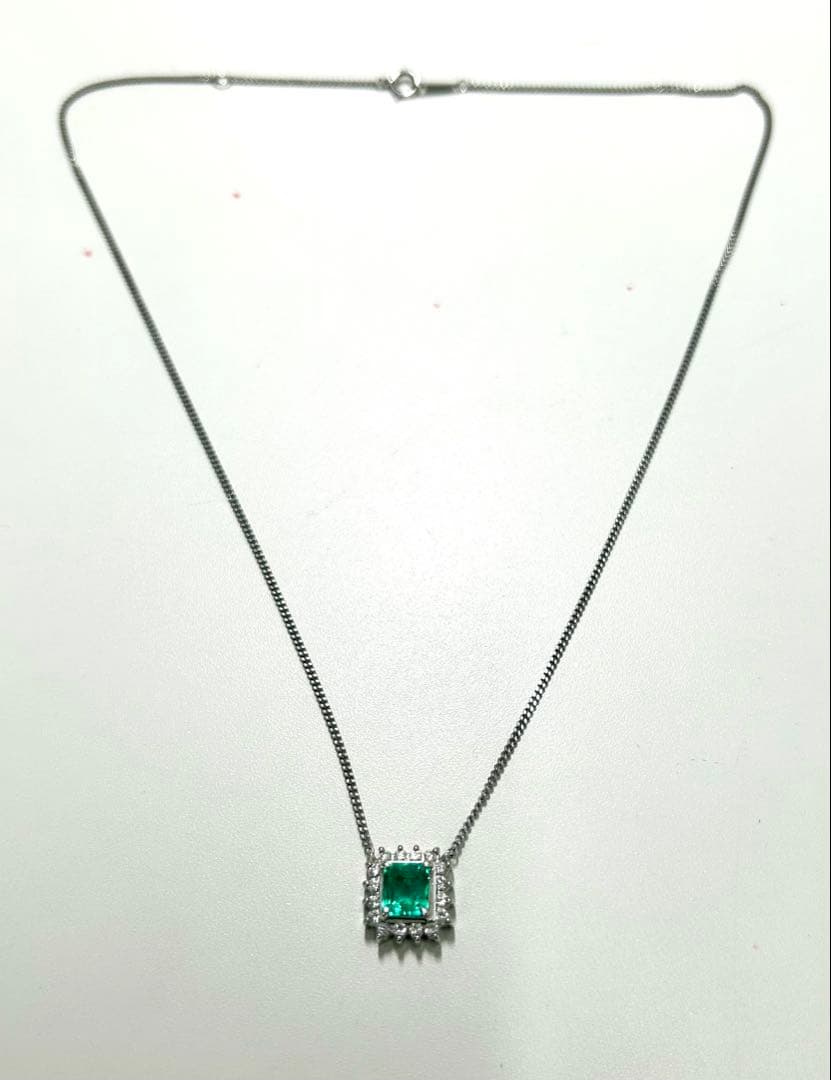 良品 エメラルド プラチナ ダイヤ ネックレス E1.04ct D0.27ct
