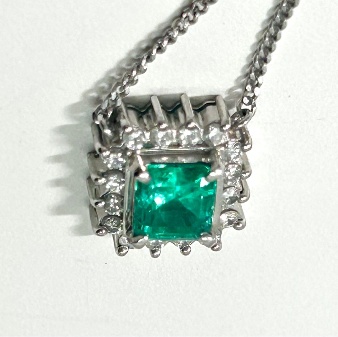 良品 エメラルド プラチナ ダイヤ ネックレス E1.04ct D0.27ct