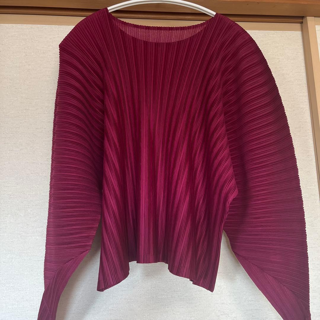 PLAISIR PLEASE ボルドー リブプリーツトップス　サイズ3