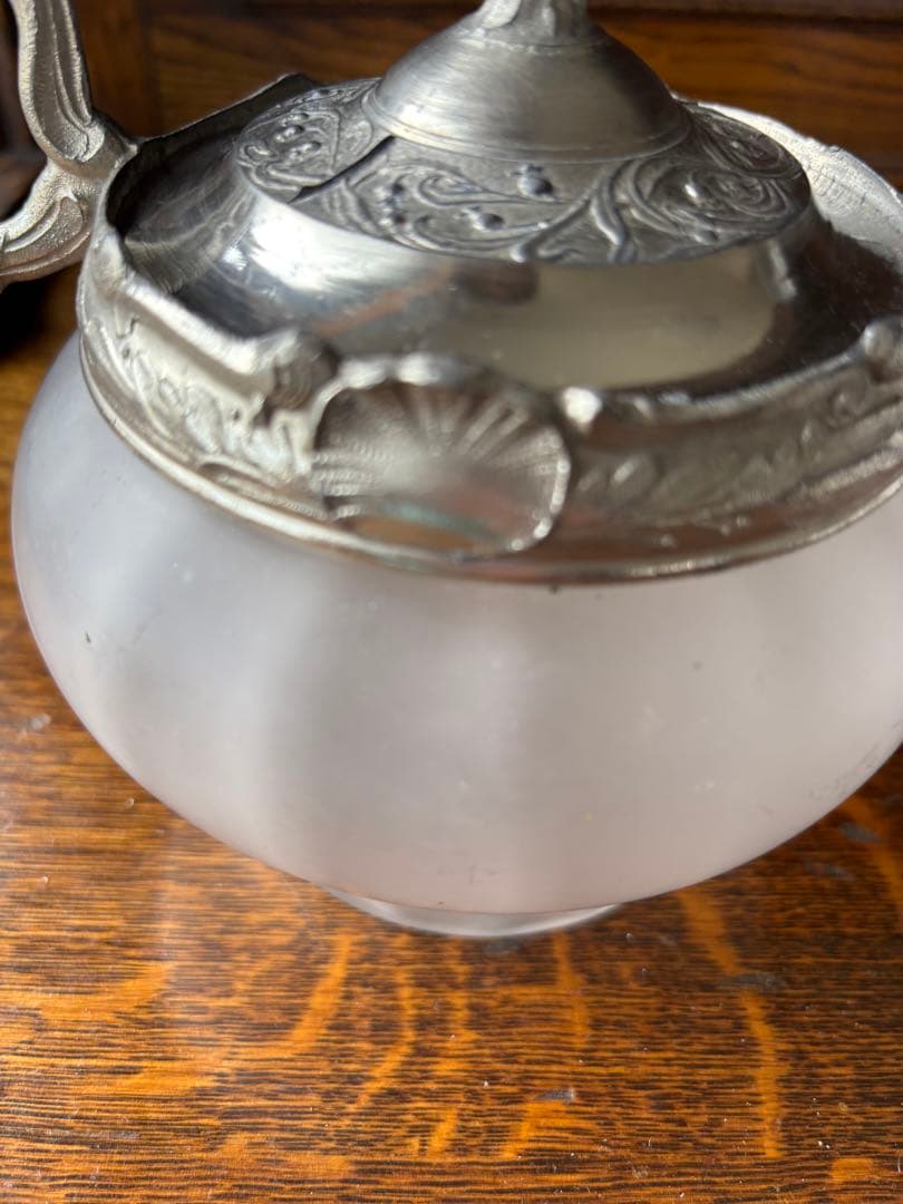 フランスアンティーク 素敵なビスケットジャー蓋付、取手付