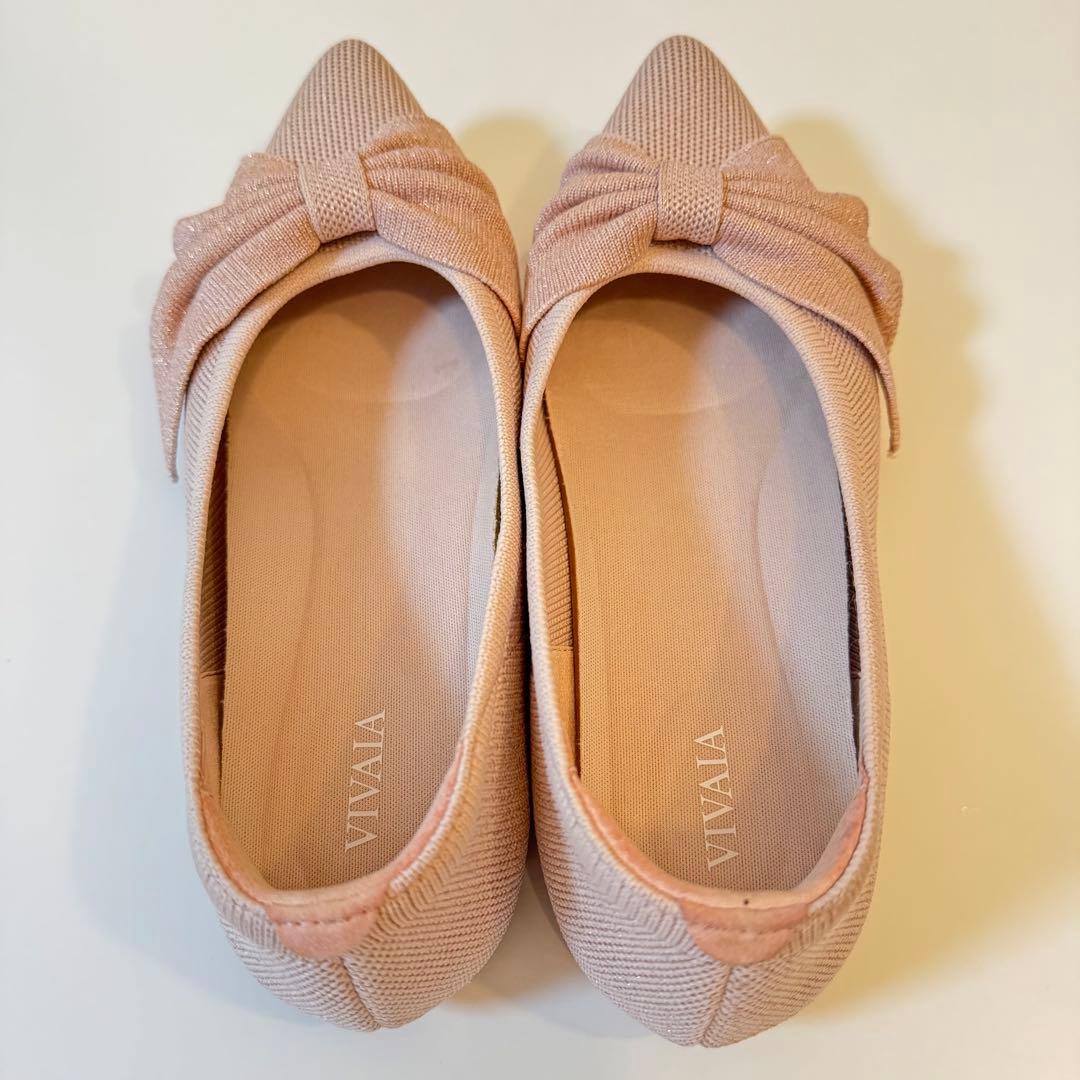 【美品・洗濯済み】VIVAIA ポインテッドトゥ リボン付き フラットシューズ