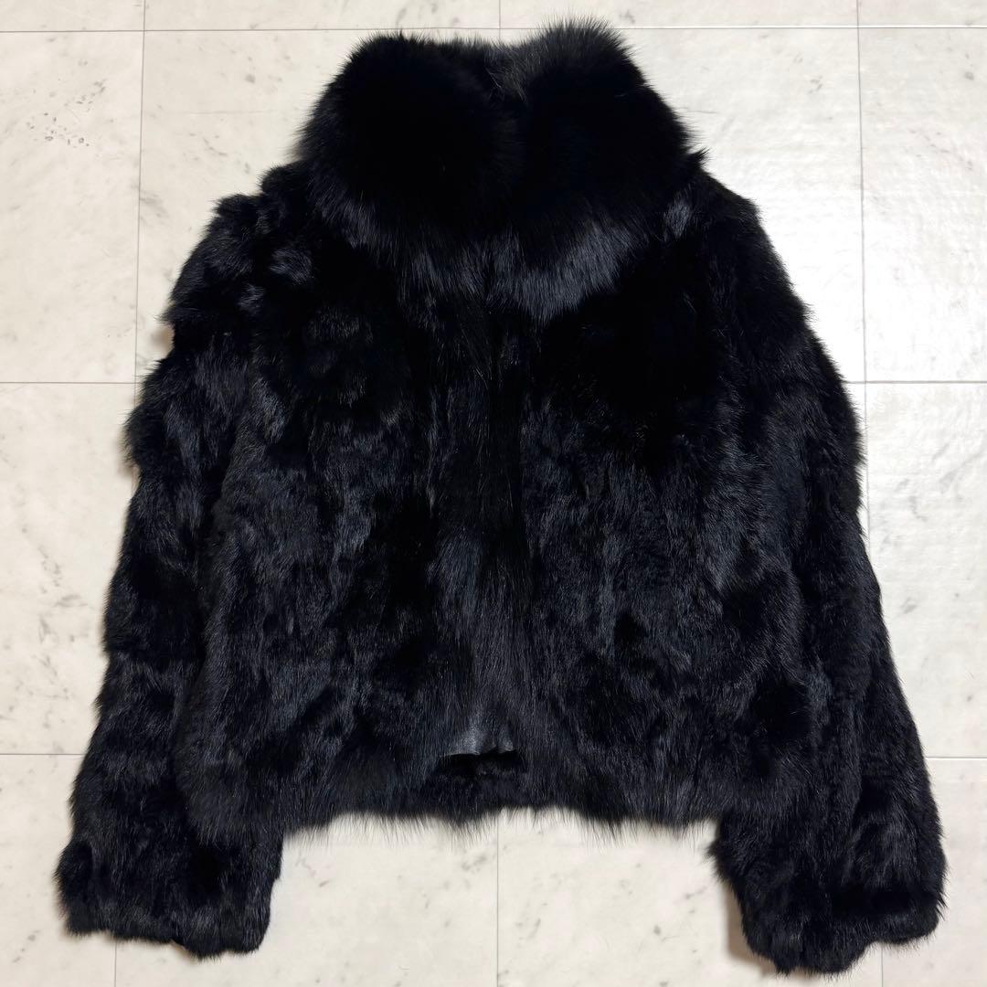 BIANNA 毛皮コート ブルーフォックス × ラビット クロップド丈 黒 38