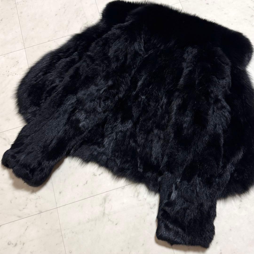 BIANNA 毛皮コート ブルーフォックス × ラビット クロップド丈 黒 38