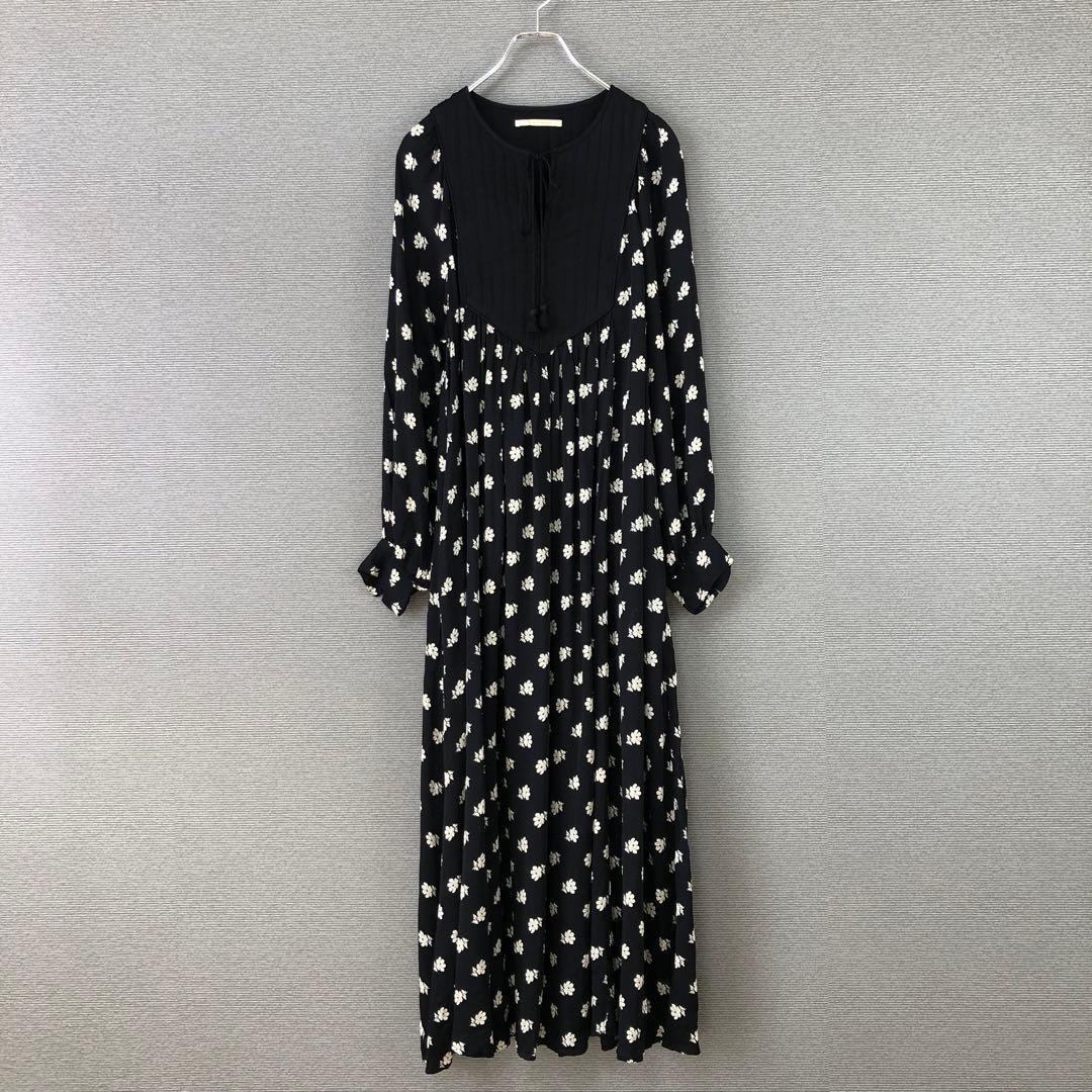 ne Quittez pas フラワープリント パネルドレス M ブラック