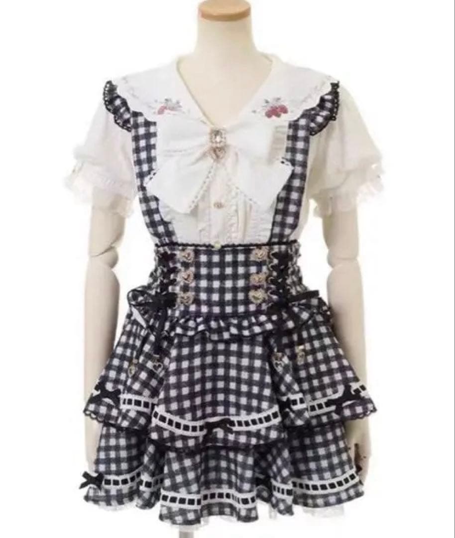 LIZLISA リズリサ リボンチェックティアードスカパンブラック