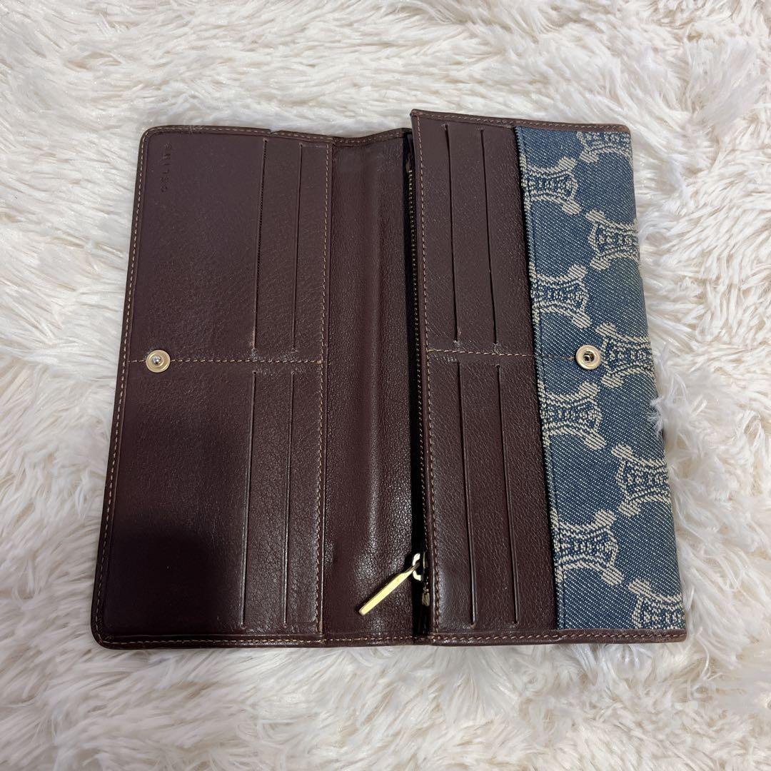 セリーヌ パリマカダム デニム ロゴ入り 長財布 インディゴカラー 総柄