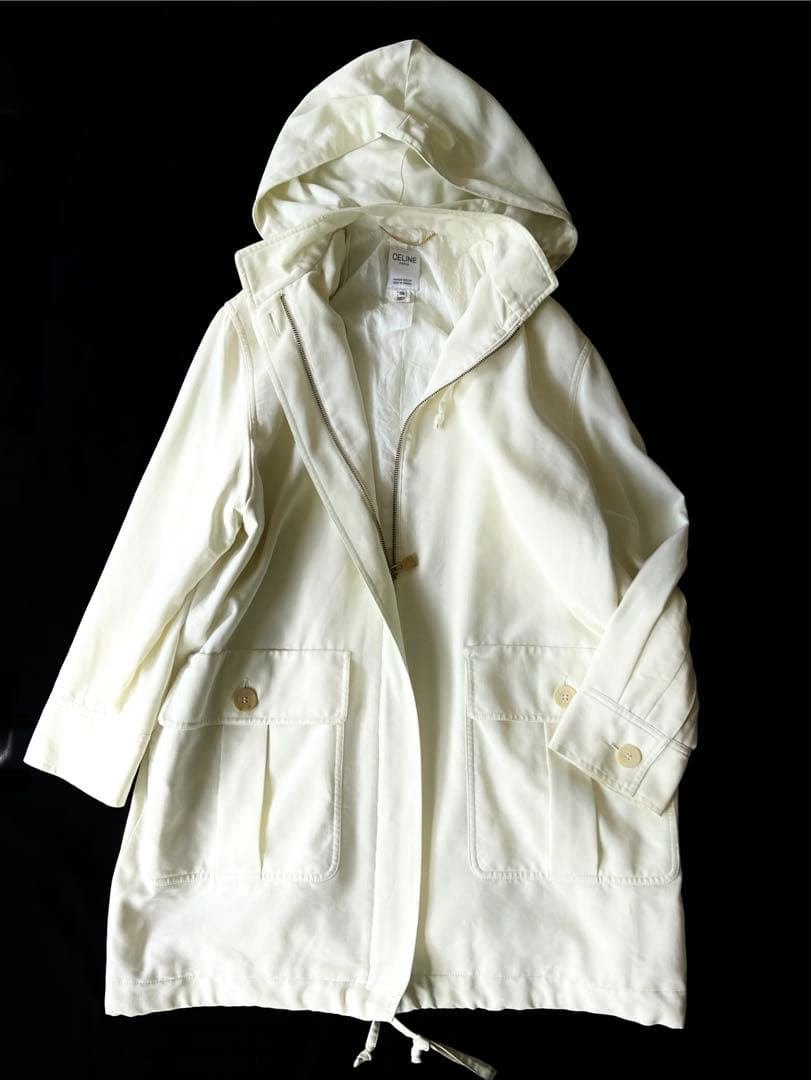 90s CELINE フーデッドコート ホワイト ヴィンテージ