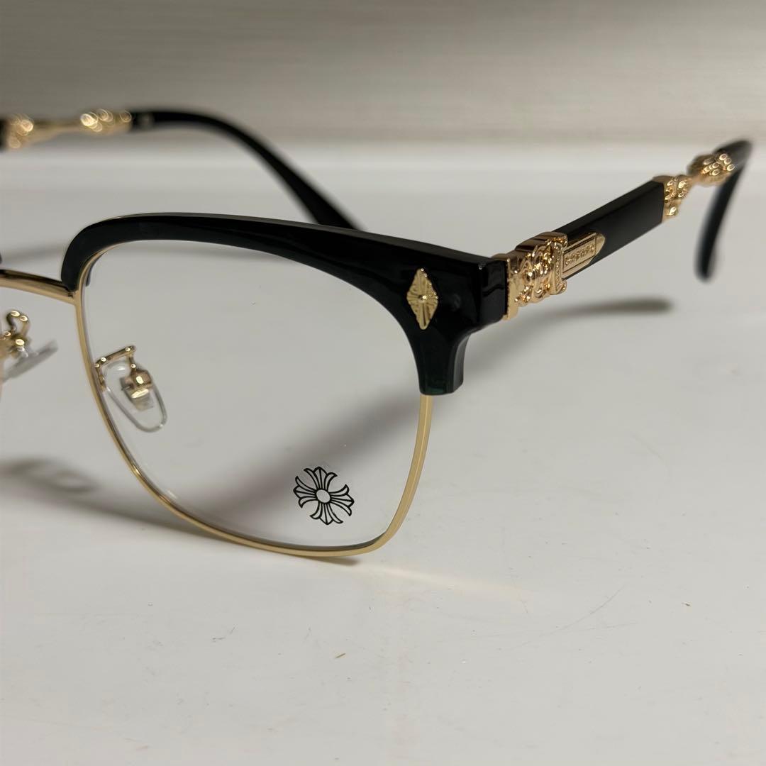伊達メガネ　黒縁　ハーフゴールド　クロス　ダガー　Y2K　クロムハーツ好き
