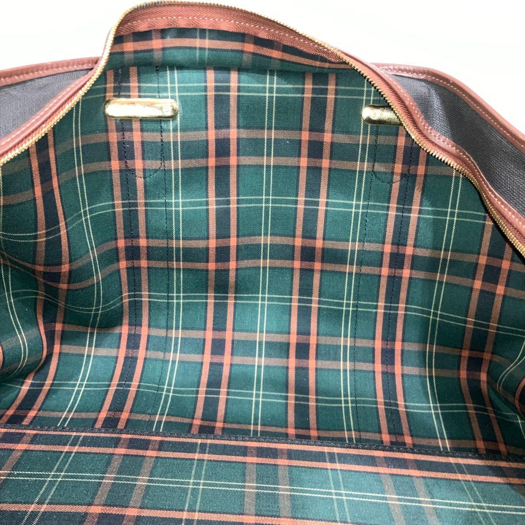 ダンヒル　ボストンバッグ　南京錠　鍵付き　PVC　レザー　ゴールド金具　チェック