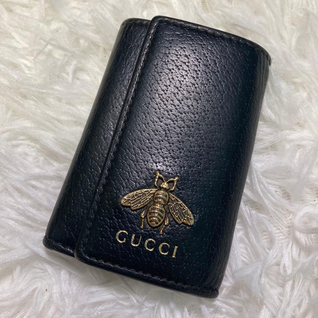 GUCCI グッチ アニマリエ BEE 6連 レザー キーケース ブラック