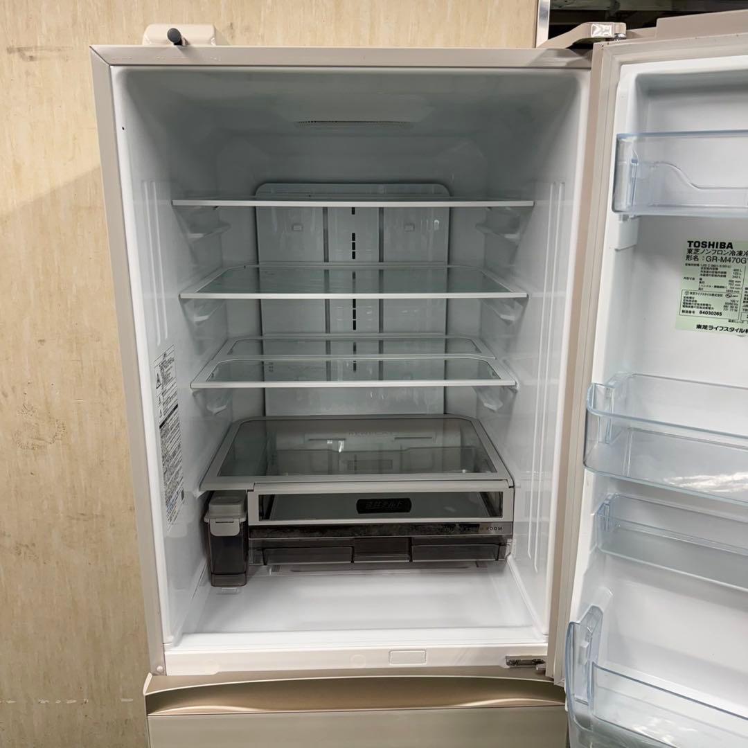 655 東芝　大型冷蔵庫　400L強　右開き　5ドア　自動製氷　ガラスパネル
