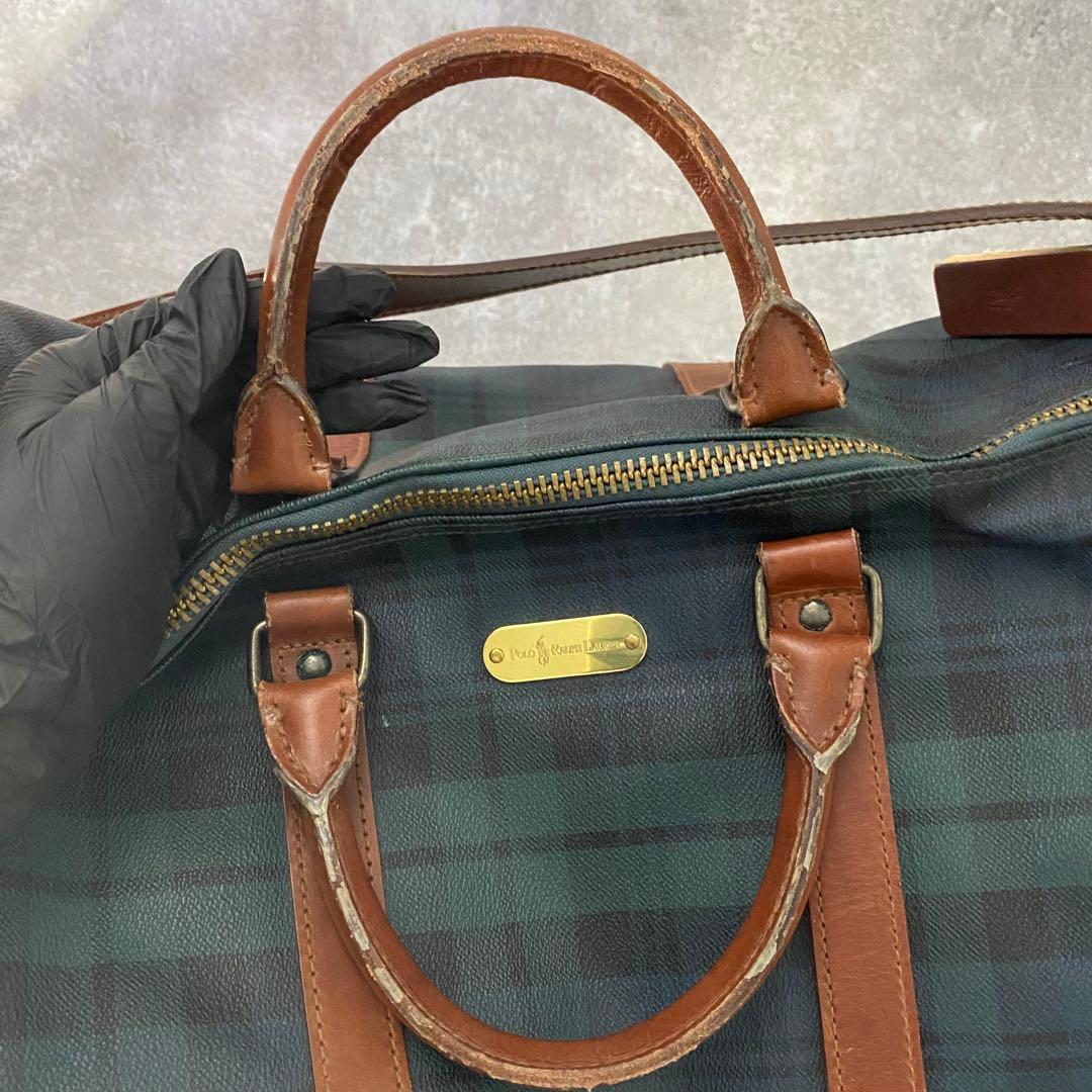 ヴィンテージ ポロラルフローレン チェック ボストンバッグ 2way 緑