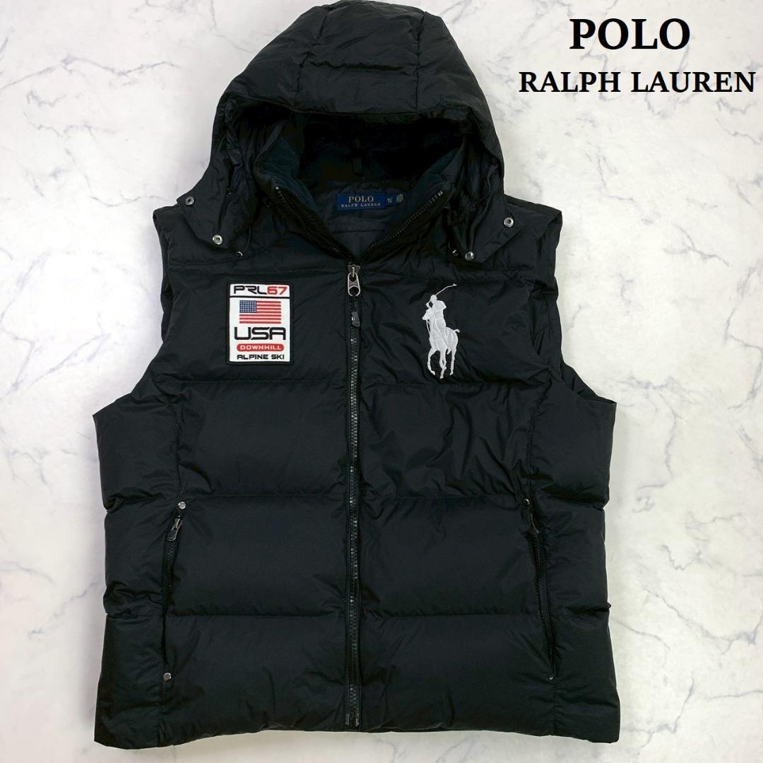 ポロラルフローレン ダウンベスト ビッグポニー 星条旗 ブラック XL　D919