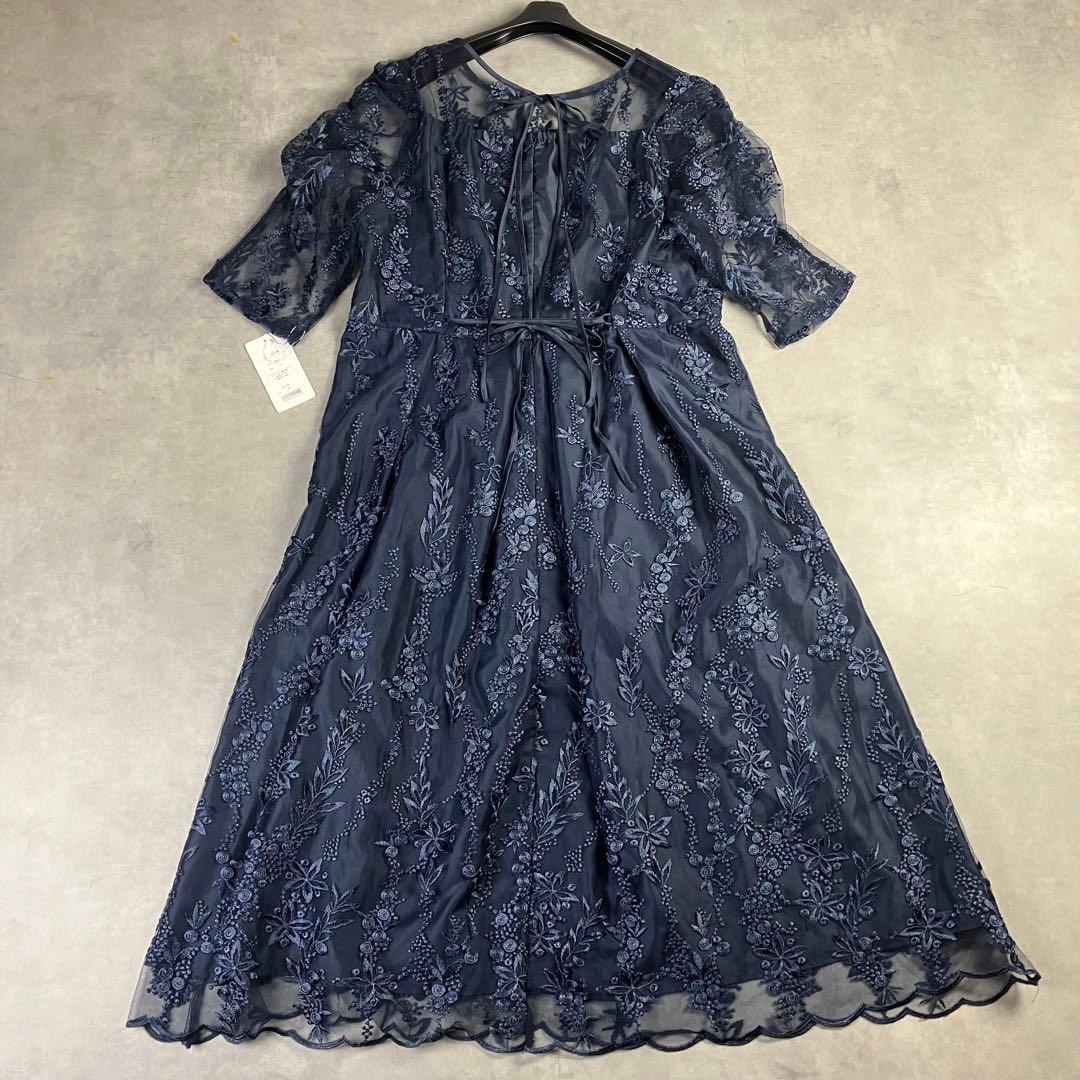 【新品】ハレモード 総レースドレス 紺 LL 大きいサイズ ワンピース 結婚式