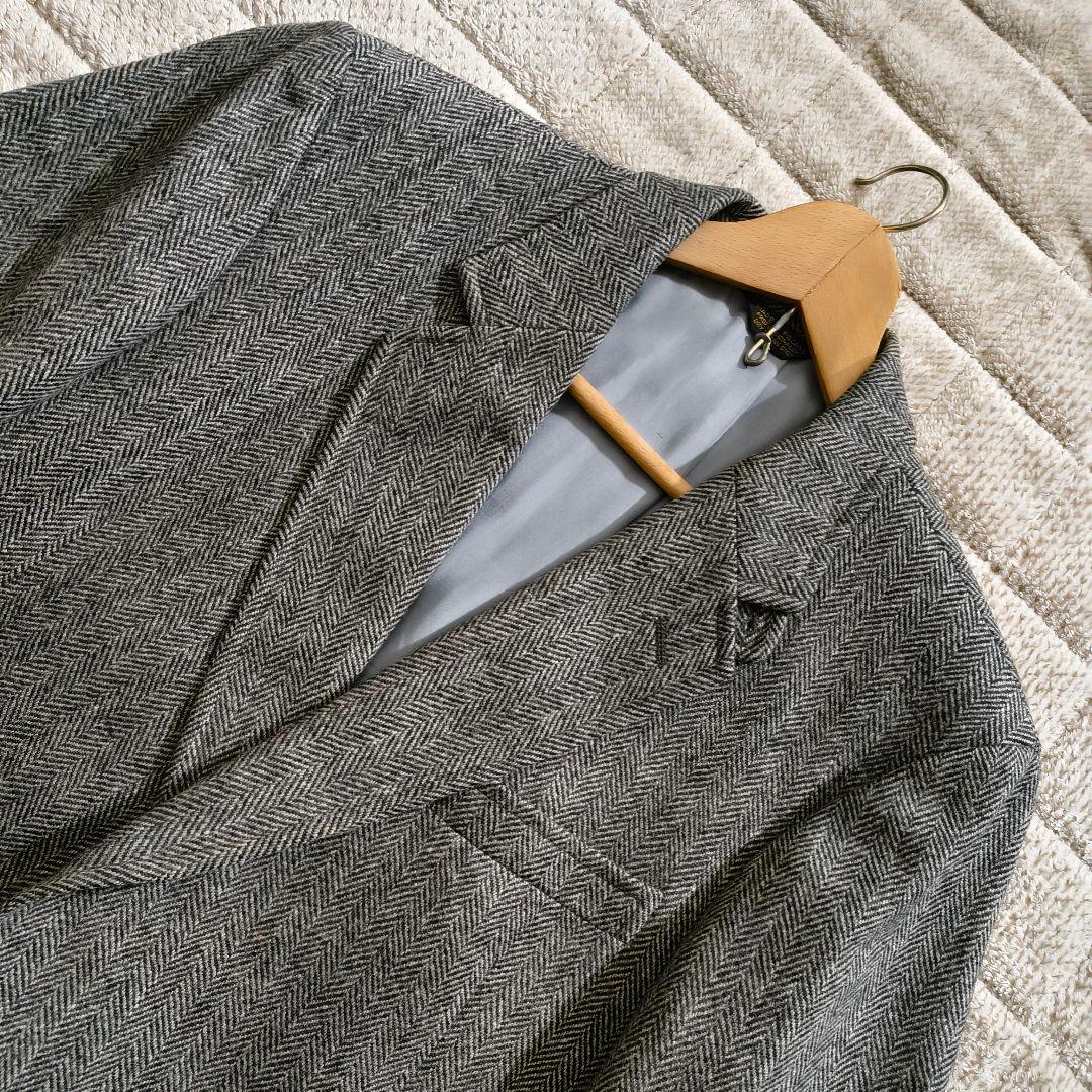 XL相当 テーラード ヘリンボーン エルボーパッチ くるみボタン