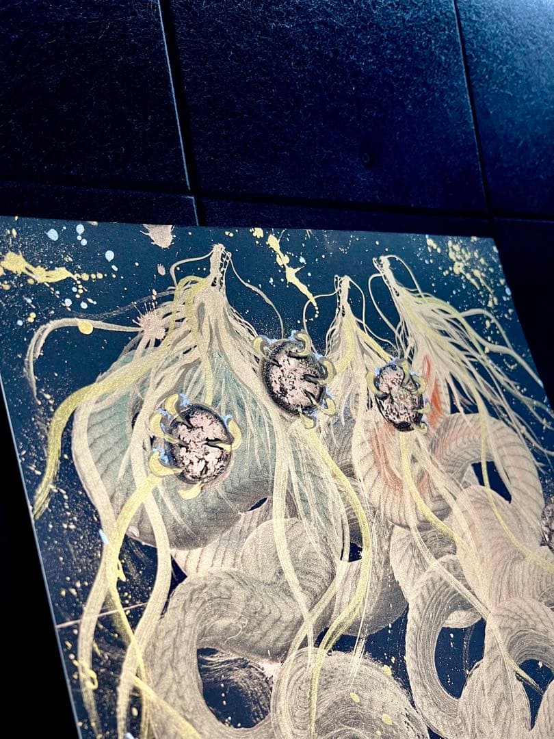 A2サイズ特大　【三柱龍神】　開運　置物　龍　絵画　一筆龍　隕石