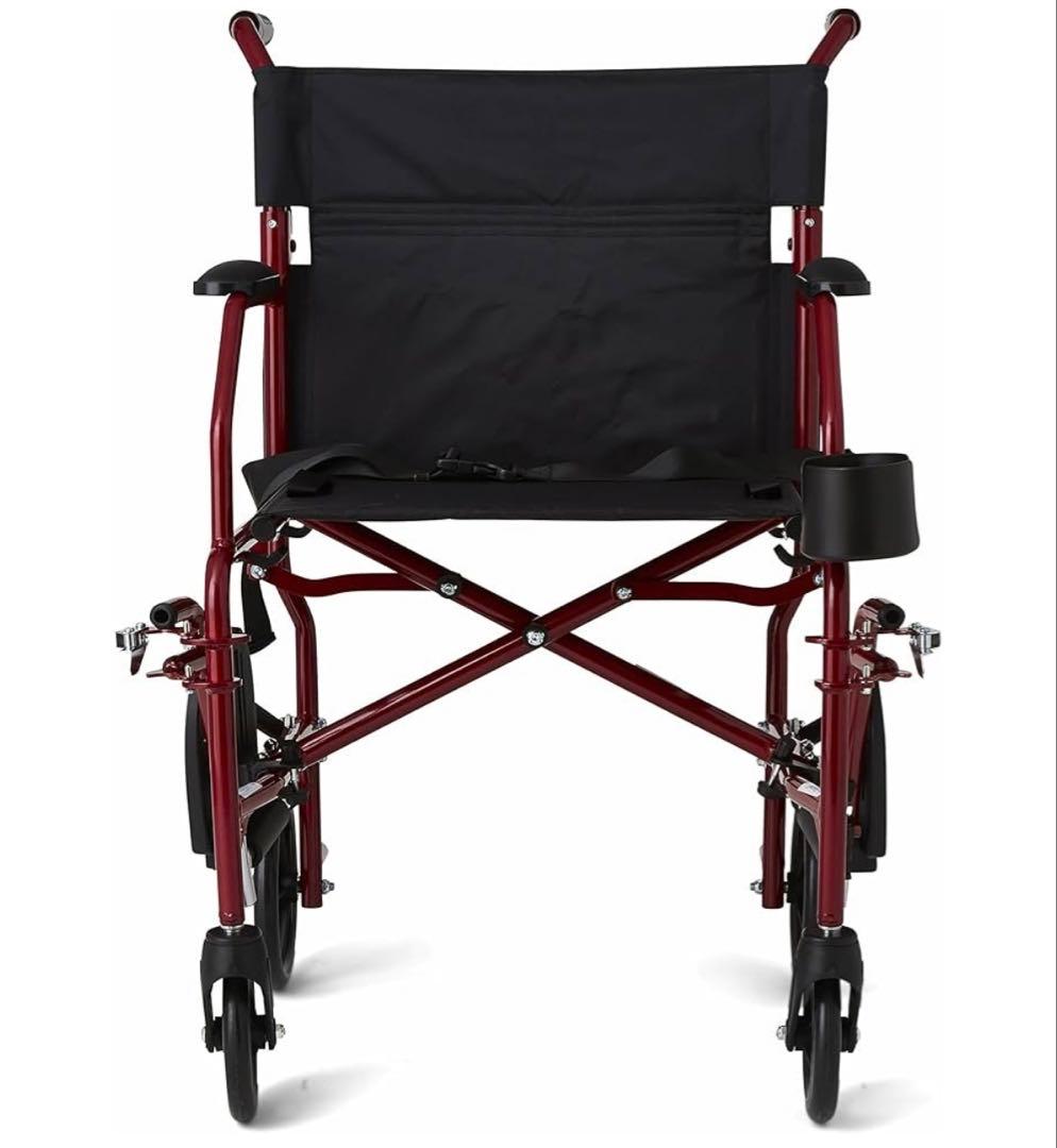 Medline 超軽量輸送車いす 大人用 折りたたみ式 座面幅19インチ レッド