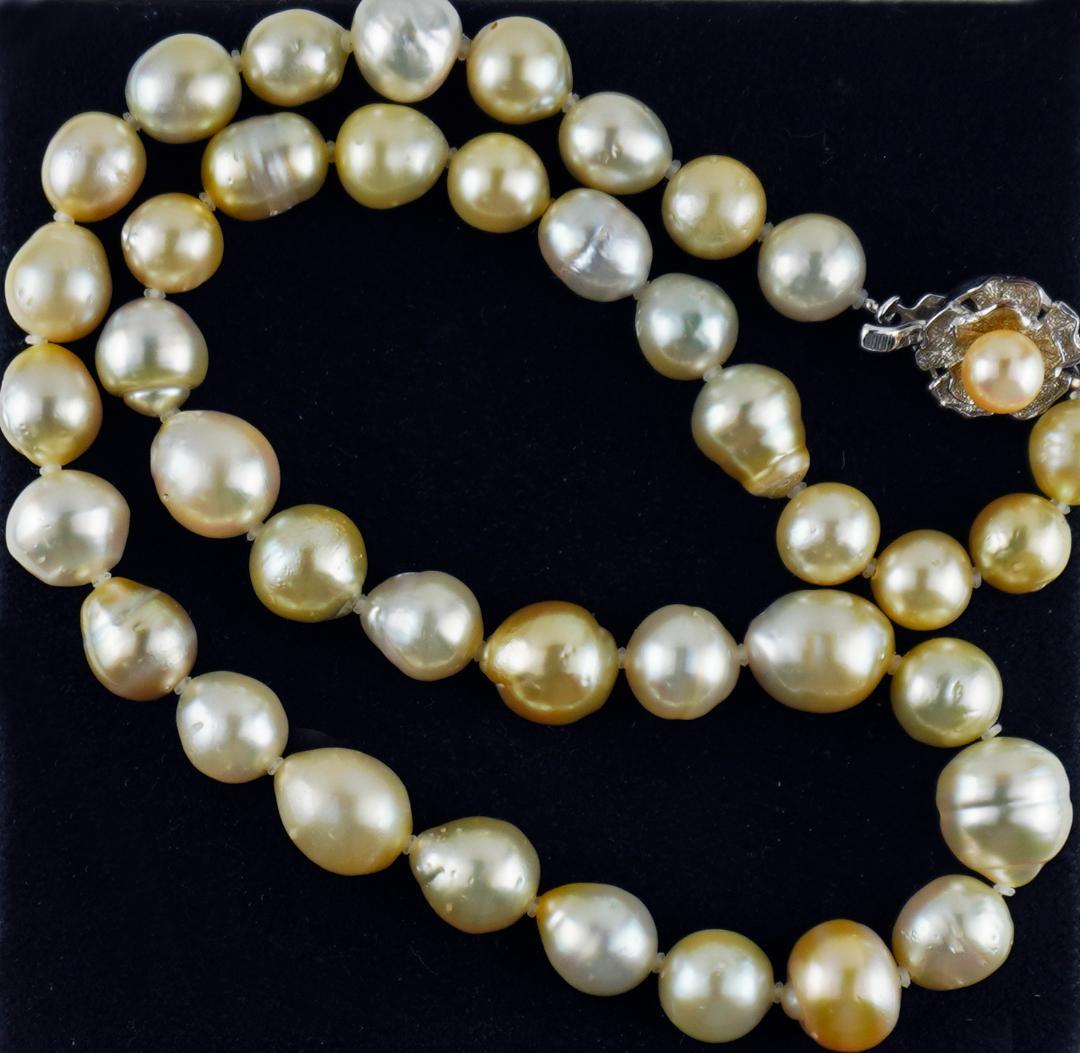 テり抜群 天然南洋白蝶真珠8.6㎜～11.5㎜ゴールドマルチカラーネックレス