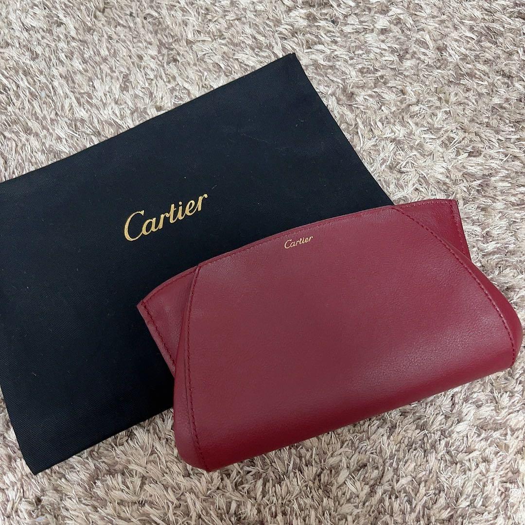 【美品】Cartier バーガンディ レザー クラッチバッグ ポーチ