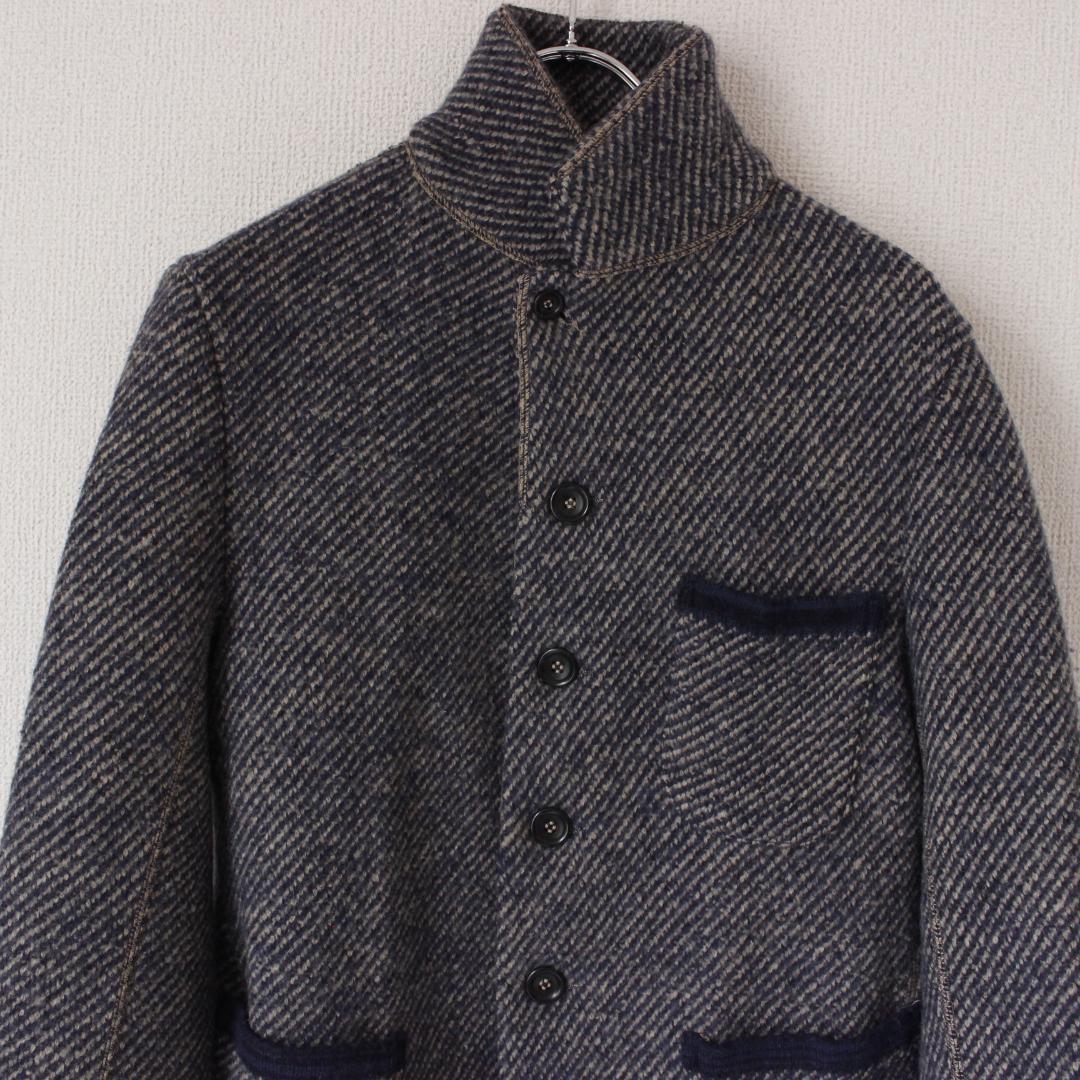 45R デニムツイードニットのジャケット Mサイズ ネイビー スタンドカラー