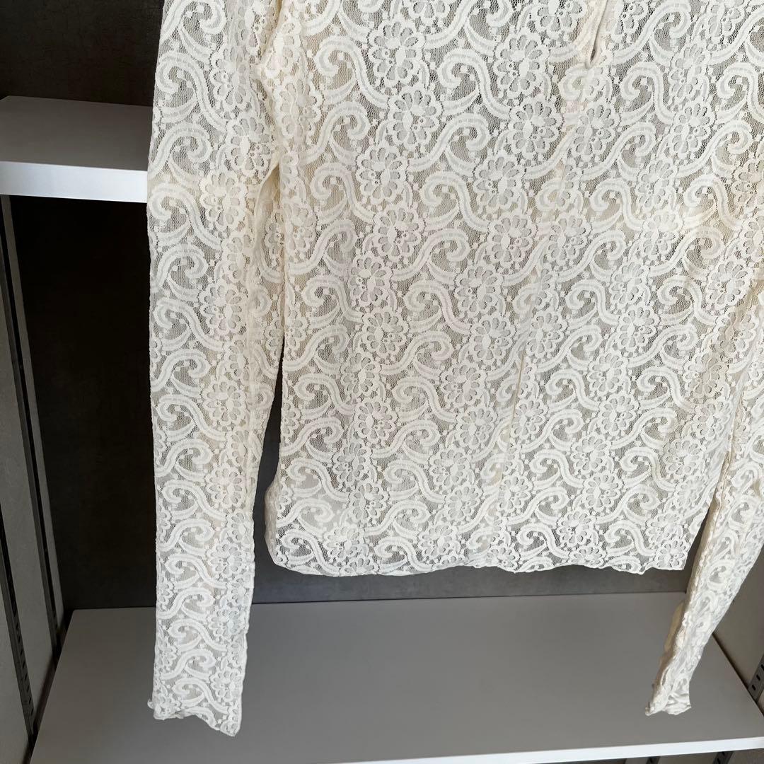 プランクプロジェクト　レースシアープリントカットソー　ホワイト　長袖　シースルー