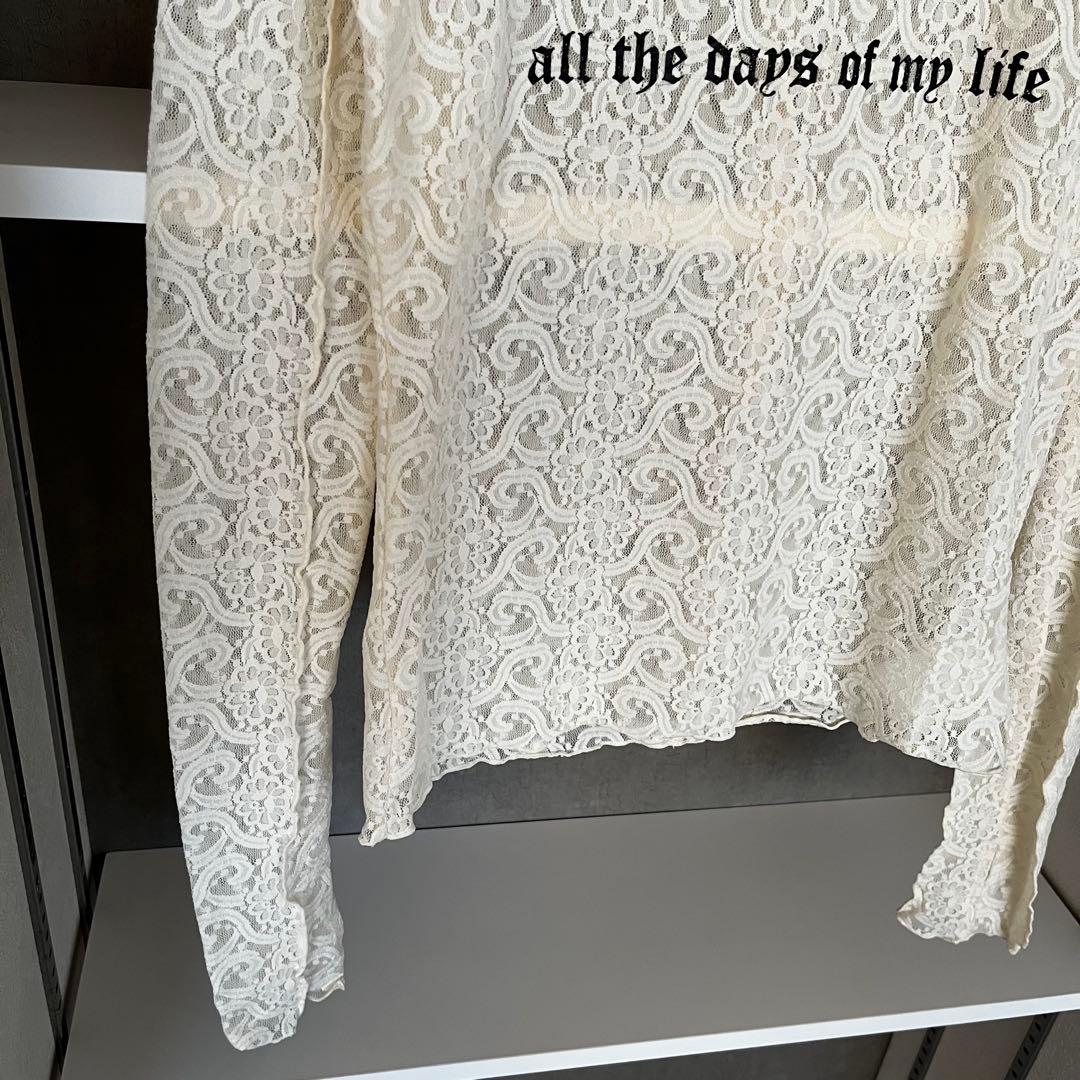 プランクプロジェクト　レースシアープリントカットソー　ホワイト　長袖　シースルー