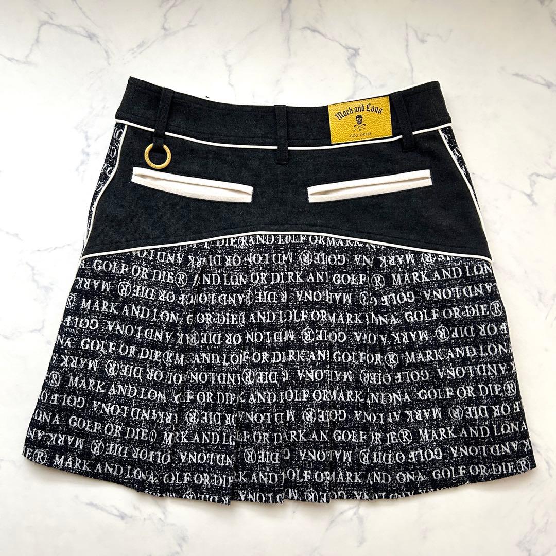 マークアンドロナ 近年モデル プリーツスカート インナー付き 総柄 レザーロゴ