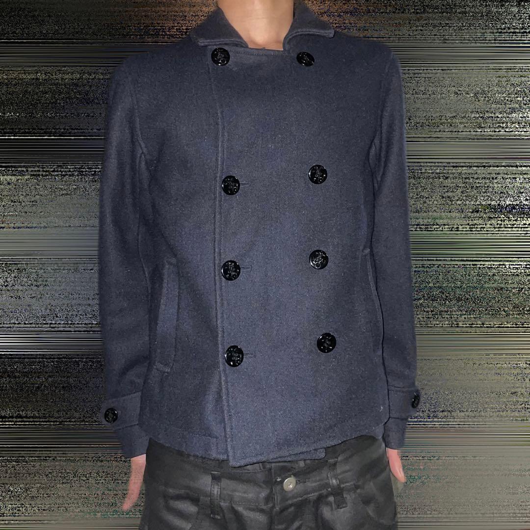 00s archive coat ダブル 細身 短丈 ウール ダークウェア